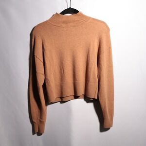 Everlane Mock Neck‎ Cropped Sweater Brown Camel Wool Yak Hair Womens S Luxe SEE